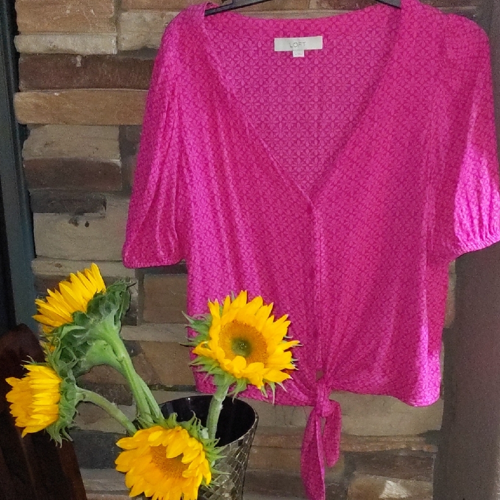 LOFT Fuchsia Blouse with Tie Front
